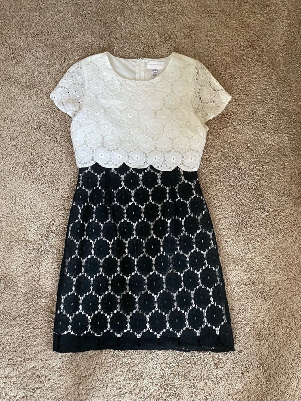 Corey Lynn Calter Two-Tone Lace Mini Dress in White & Black